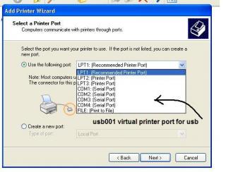 WTA - how to create USB001 port